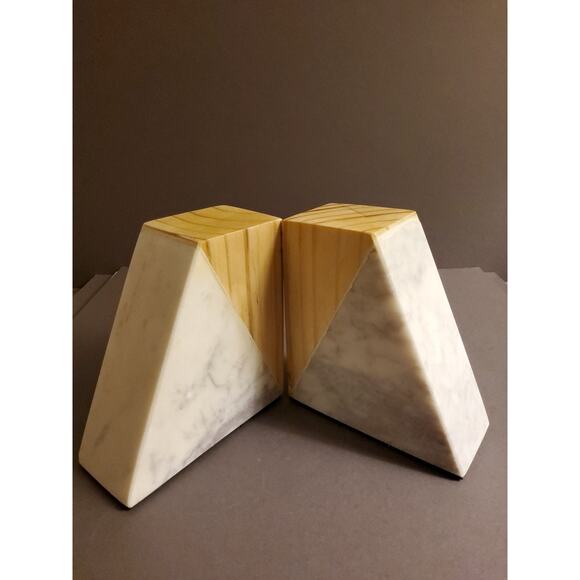 Marble and Wood Bookend Set - Brand New - Picture 3 of 4